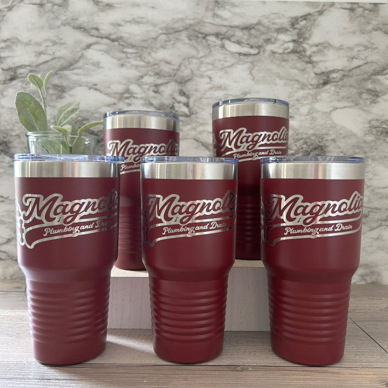 Sample logo on a 30oz tumbler.