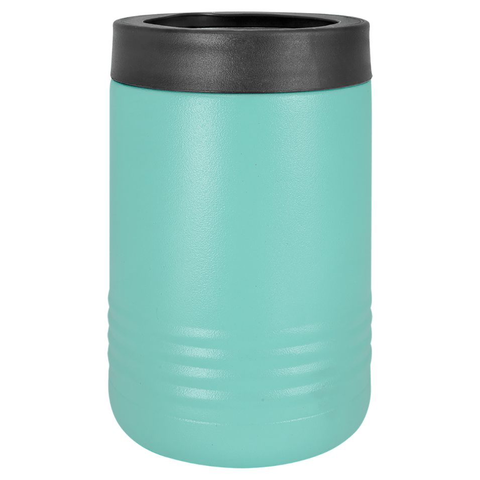 Turquoise tumbler with black lid on a white background