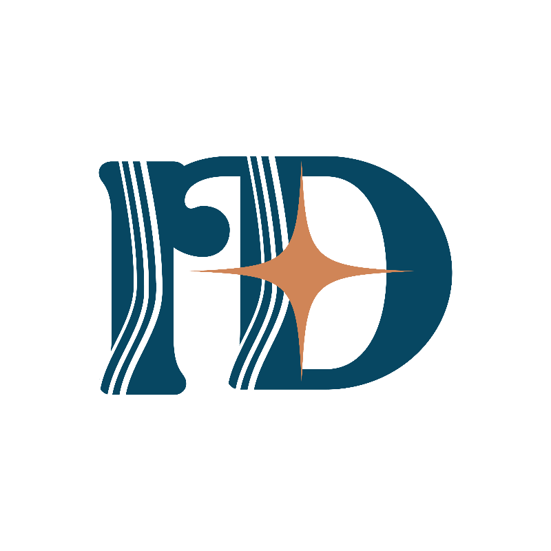 A stylized monogram logo reading ID for InScribed Designs, with a dark teal letterform, white curved stripe accents, and a tan starburst shape over the center, shown on a plain white background.