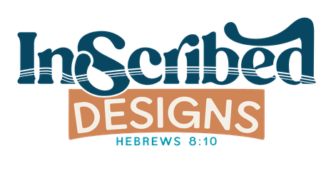 A logo-style graphic reading 'InScribed DESIGNS' with 'HEBREWS 8:10' below, on a plain white background.