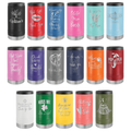 Collection of insulated tumblers with various designs and text on a white background