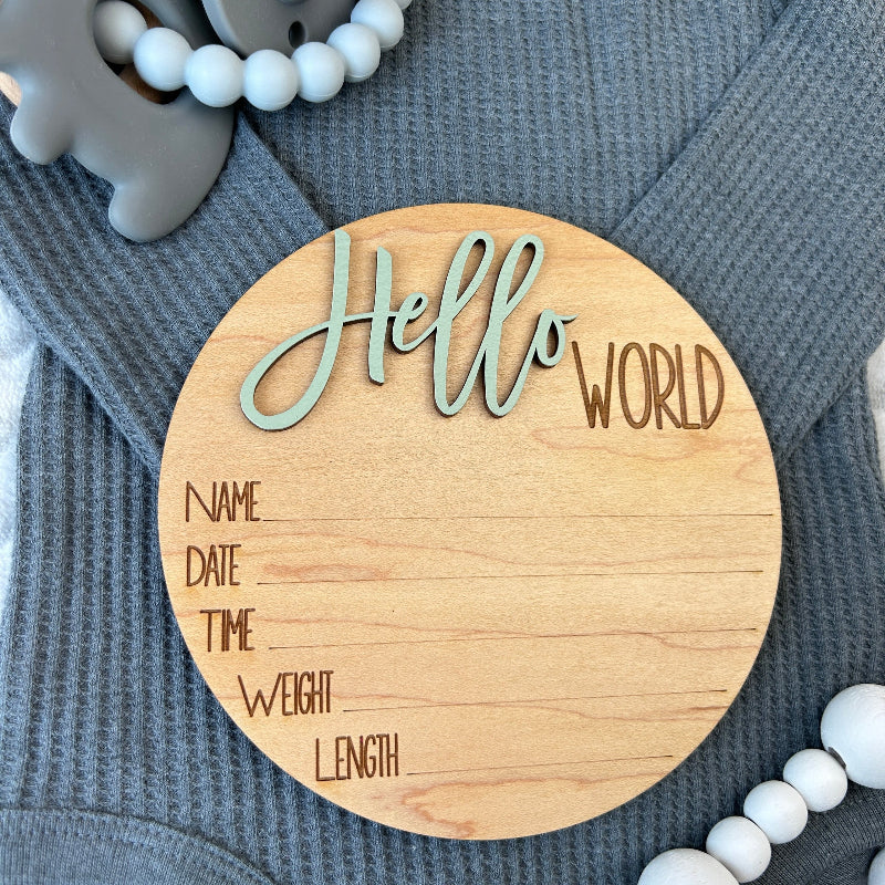 Hello World newborn baby hospital announcement. 