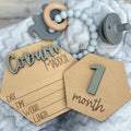 Hexagon shaped new baby name announcement and milestone gift set.