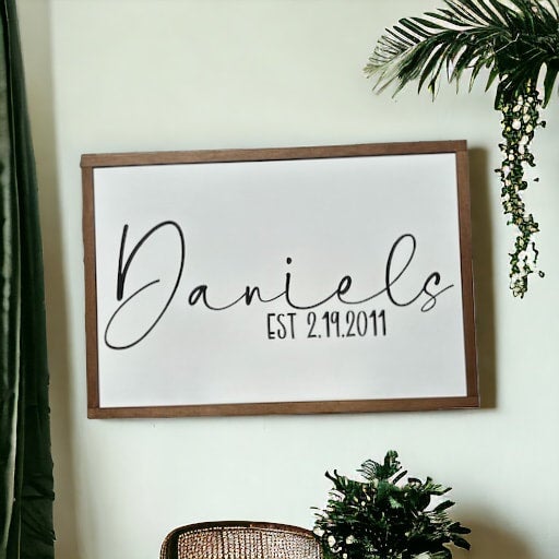 Last name sign with the Est date that they were married.